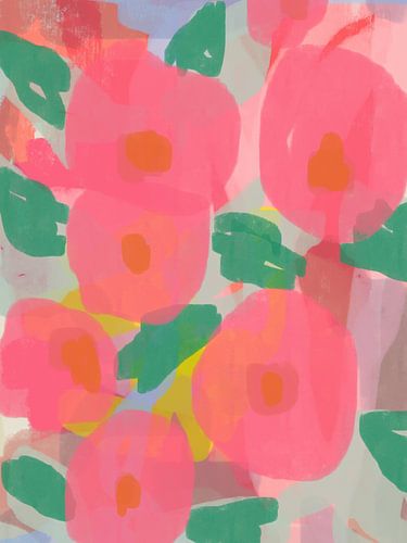 Abstract botanisch. Boho bloemen in neonroze, smaragdgroen en oranje.