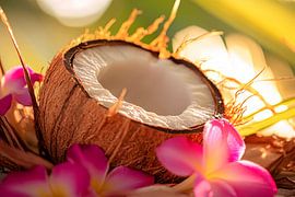 Kokosnuss mit Blütenarrangement von Poster Art Shop