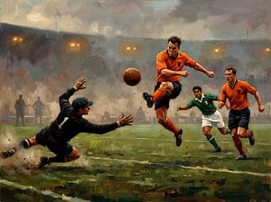 Vintage Soccer Match Netherlands Mexico Oil Painting
