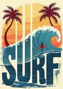 Vintage-Surfplakat,  die Freiheit des Surfens mit retro Charme