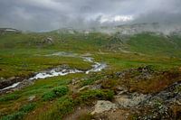 Ein Blick auf die erstaunliche und idyllische norwegische Landschaft. Herbstbild der Berge.