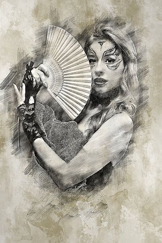 Woman with fan (drawing)