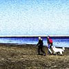 Promeneurs avec chiens sur la plage de Zandmotor à Kijkduin, Pays-Bas. sur John Duurkoop