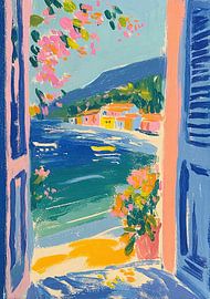 Vue sur la Méditerranée à travers une fenêtre bleue sur Niklas Maximilian