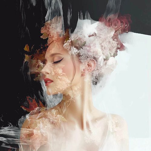 Le portrait de rêve se mêle aux fleurs et à la lumière