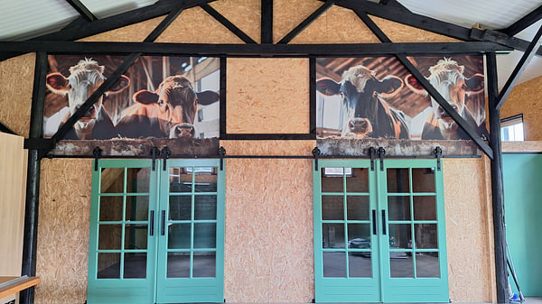Customer photo: Cows in the barn panorama by Digitale Schilderijen, as wallpaper