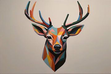 Portrait d'un cerf coloré sur De Muurdecoratie
