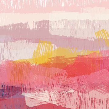Meer kleur. Abstract landschap in paars, roze, geel. van Dina Dankers