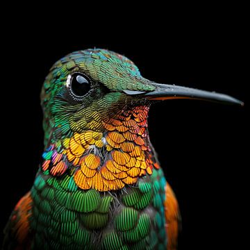 Portrait hummingbird green-and-yellow by TheXclusive Art