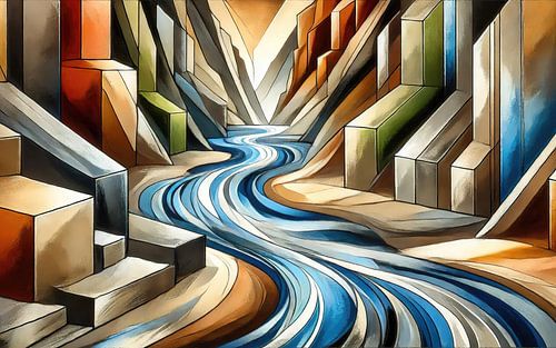 River Flowing Through Canyon in Art Deco by Chromatic Fusion Studio
