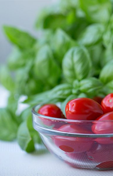 Verse tomaten en basilicum van Martina Weidner