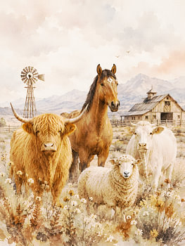 Bauernhof Freunde Aquarell Scheune