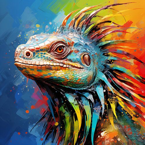 Iguana: Levendig Abstract Canvas