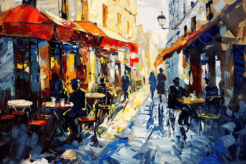 Straatleven Impressionisme | Chromatic Boulevard Encounter van Abstract Schilderij