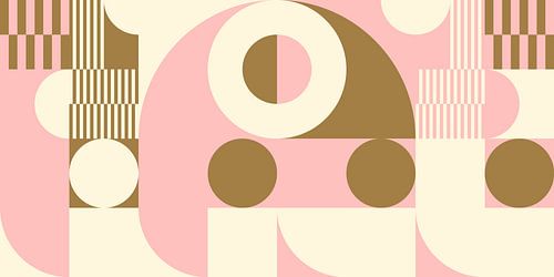 Abstracte retro geometrische kunst in goud, roze en gebroken wit nr. 11