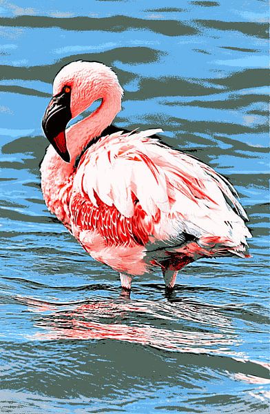 a flamingo in the lagoon mixed media by Werner Lehmann