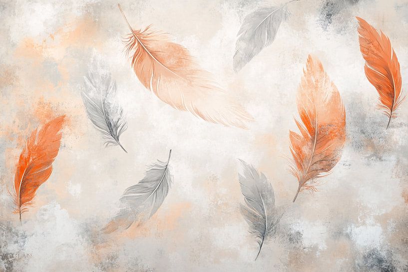 Ornate feathers in soft colours by Imperial Art House