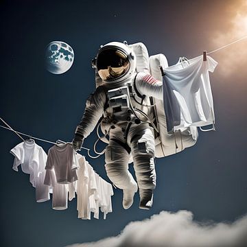 Astronaut hängt Wäsche auf von Gert-Jan Siesling