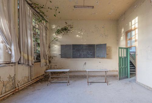 classroom in an abandoned school building