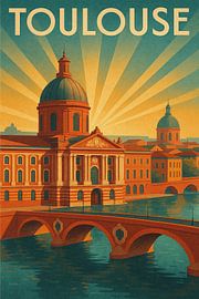 Toulouse Art Deco Poster - Capitole Reflections bij de Garonne van Travel Shop