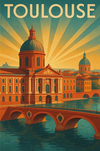 Toulouse Art Deco Poster - Capitole Reflexionen durch die Garonne