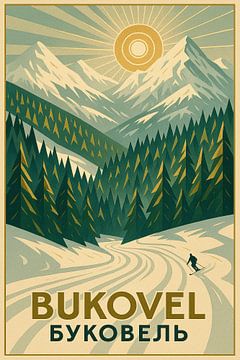 Affiche de la station de ski de Bukovel - Montagnes des Carpates &amp ; Sports d'hiver Art