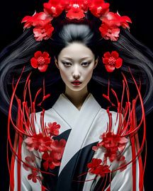 Red flowers in the dance of silence by Klaus Tesching - Art-AI