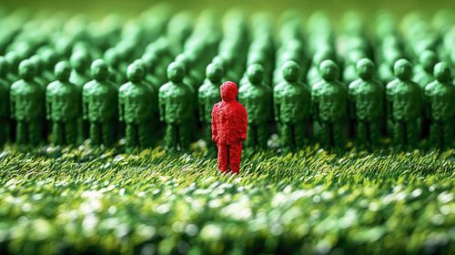 Rood figuur onderscheidt zich van de groene menigte