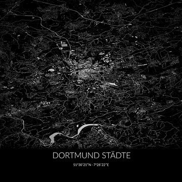 Schwarz-weiße Karte von Dortmund Städte, Nordrhein-Westfalen, Deutschland. von Rezona
