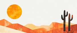 Woestijnlandschap met cactussen en zon van Poster Art Shop