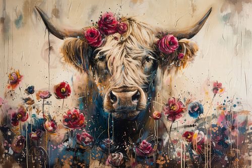 Blumen der schottischen Highlander-Kuh von Eva Lee