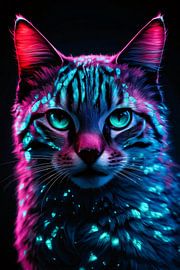 Futuristische Neonkatze in digitaler Kunst von Art & Soul Creations