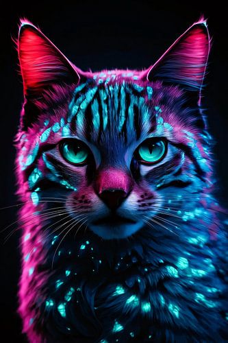 Futuristische neon kat in digitale kunst