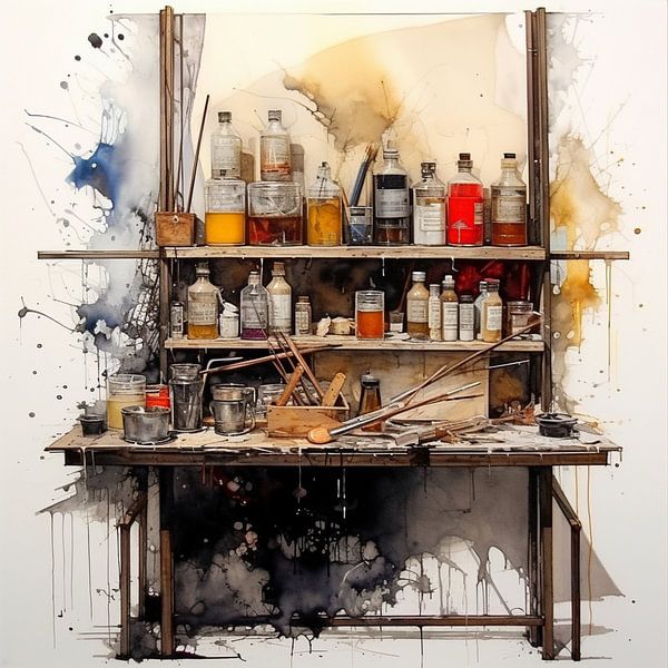 Arbeitsplatz Maler Chaos Atelier Vision Traumwelt Kunst von gm_designs