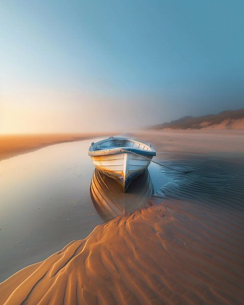 Einsames Boot, friedliches Wasser von fernlichtsicht