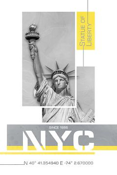 NYC Statue de la Liberté | Jaune lumineux et gris ultime sur Melanie Viola