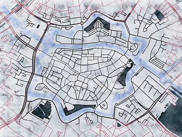 Kaart van Zwolle centrum in de stijl 'White Winter' van Maporia