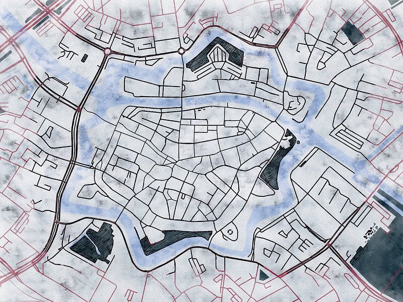 Map of Zwolle centrum with the style 'White Winter' by Maporia