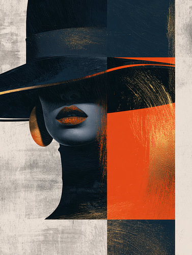 Elegante Vrouw met Zwarte Hoed en Oranje Accent van Egon Zitter
