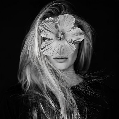 À la manière libre, portrait avec une fleur