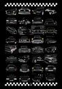 Vintage car poster with 32 vintage cars in black by aRi F. Huber thumbnail