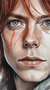 David Bowie Close Up gezicht geschilderd met aquarel #2 van Felix Wiesner