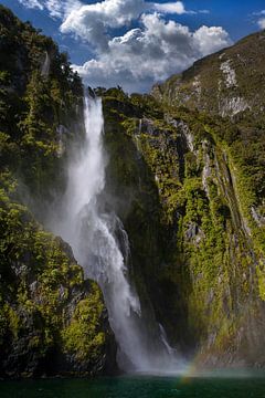 Waterfall and rainbow New Zealand by Albert Brunsting