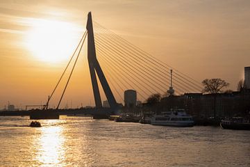 Erasmusbrug Rotterdam zonsondergang van Tom Hengst
