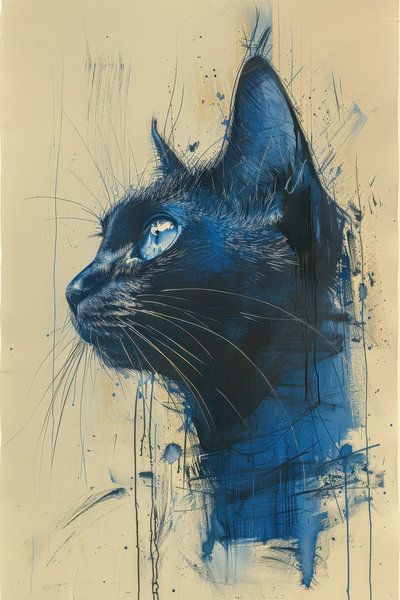Drawing, Chinese ink, watercolour, cat -6 by Peter Pen Drawings and Paintings