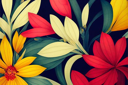 Colorful floral pattern in the style of Marimekko VIII