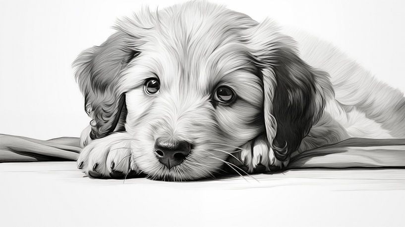 dessin mignon de chiot, dessin au crayon de chiot dans le style vintage. par Animaflora PicsStock