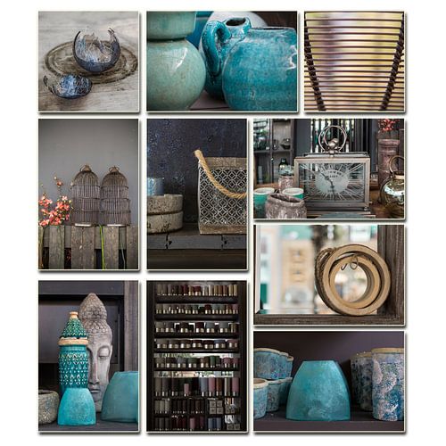 Collage decoratie turquoise beige
