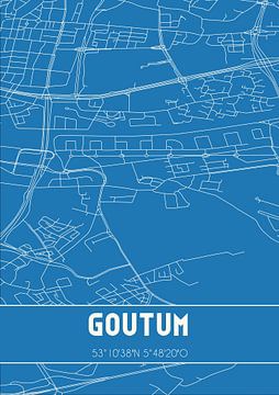 Blauwdruk | Landkaart | Goutum (Fryslan) van MijnStadsPoster