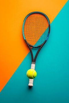 Tennisracket met gele bal op Farbenmix van Poster Art Shop